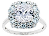 Pre-Owned White And Blue Cubic Zirconia Rhodium Over Sterling Silver Ring 9.33ctw
