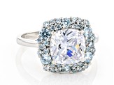 Pre-Owned White And Blue Cubic Zirconia Rhodium Over Sterling Silver Ring 9.33ctw