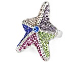 Pre-Owned Silver Tone Multi Color Crystal Starfish Ring