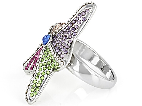 Pre-Owned Silver Tone Multi Color Crystal Starfish Ring