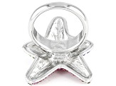 Pre-Owned Silver Tone Multi Color Crystal Starfish Ring