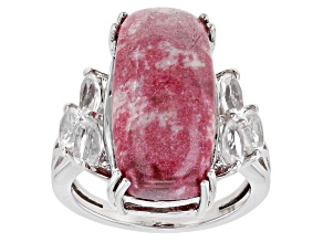 Pre-Owned Pink Thulite Rhodium Over Sterling Silver Ring 1.63ctw