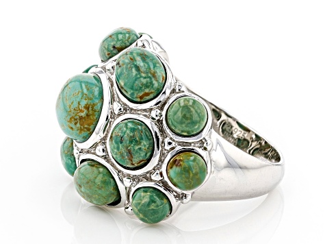 Pre-Owned Turquoise Rhodium over sterling Silver Ring