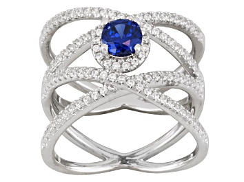 Picture of Pre-Owned Blue And White Cubic Zirconia Rhodium Over Sterling Silver Ring 1.93ctw