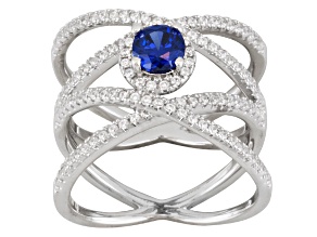 Pre-Owned Blue And White Cubic Zirconia Rhodium Over Sterling Silver Ring 1.93ctw