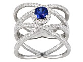 Pre-Owned Blue And White Cubic Zirconia Rhodium Over Sterling Silver Ring 1.93ctw