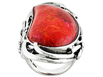 Picture of Pre-Owned Red Sponge Coral Sterling Silver Ring.