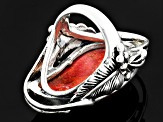 Pre-Owned Red Sponge Coral Sterling Silver Ring.