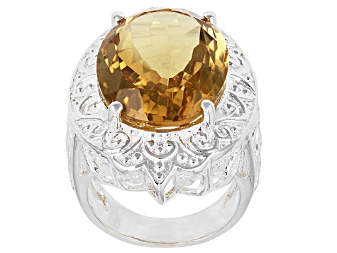 Pre-Owned Yellow Citrine Sterling Silver Over Brass Solitaire Ring 14.50ct