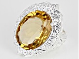 Pre-Owned Yellow Citrine Sterling Silver Over Brass Solitaire Ring 14.50ct