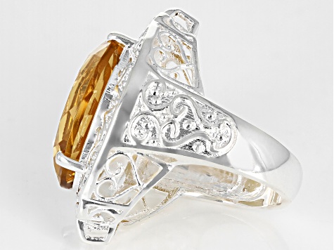 Pre-Owned Yellow Citrine Sterling Silver Over Brass Solitaire Ring 14.50ct