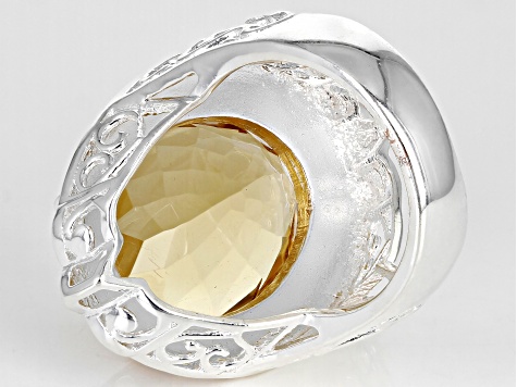 Pre-Owned Yellow Citrine Sterling Silver Over Brass Solitaire Ring 14.50ct