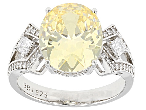 Pre-Owned Yellow And White Cubic Zirconia Rhodium Over Sterling Silver Ring 8.87ctw