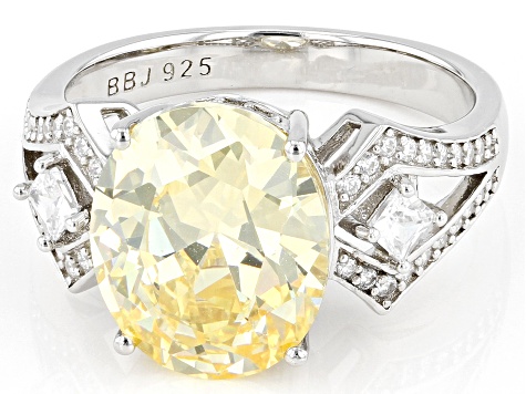 Pre-Owned Yellow And White Cubic Zirconia Rhodium Over Sterling Silver Ring 8.87ctw