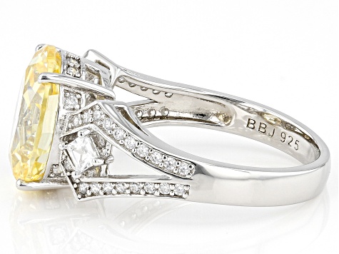 Pre-Owned Yellow And White Cubic Zirconia Rhodium Over Sterling Silver Ring 8.87ctw