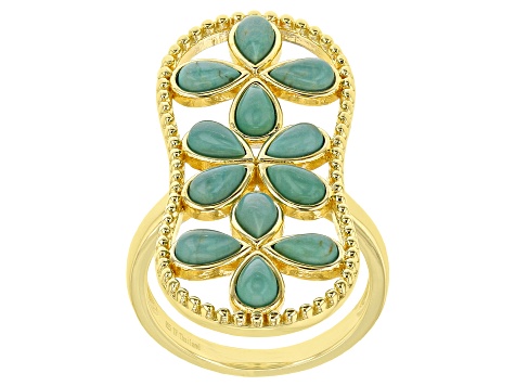 Pre-Owned Kingman Turquoise 18K Gold Over Silver Ring