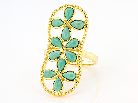 Pre-Owned Kingman Turquoise 18K Gold Over Silver Ring