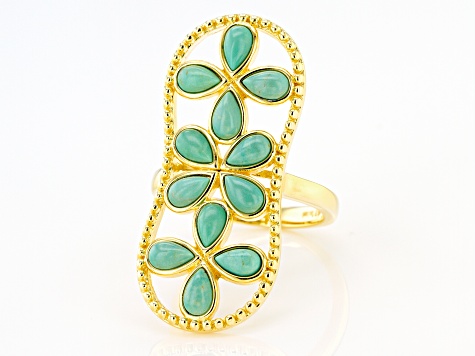 Pre-Owned Kingman Turquoise 18K Gold Over Silver Ring
