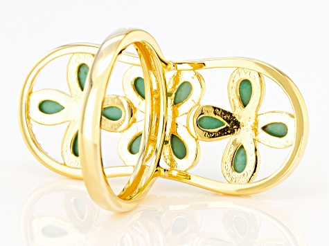 Pre-Owned Kingman Turquoise 18K Gold Over Silver Ring