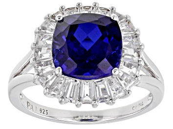 Picture of Pre-Owned Blue Lab Created Sapphire Rhodium Over Sterling Silver Ring 5.09ctw