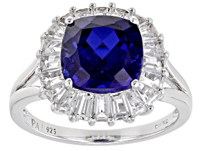 Pre-Owned Blue Lab Created Sapphire Rhodium Over Sterling Silver Ring 5.09ctw
