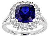 Pre-Owned Blue Lab Created Sapphire Rhodium Over Sterling Silver Ring 5.09ctw