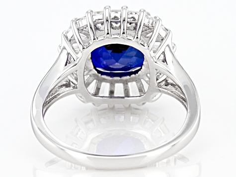 Pre-Owned Blue Lab Created Sapphire Rhodium Over Sterling Silver Ring 5.09ctw