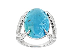 Pre-Owned Blue Sleeping Beauty Turquoise Rhodium Over Sterling Silver Ring 18x13mm