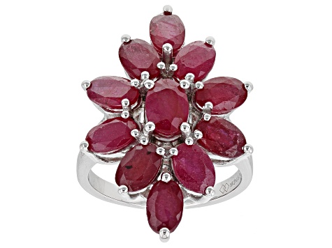 Pre-Owned Red Mahaleo(R) Ruby Rhodium Over Sterling Silver Ring 7.60ctw