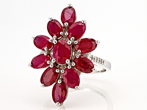 Pre-Owned Red Mahaleo(R) Ruby Rhodium Over Sterling Silver Ring 7.60ctw