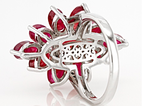 Pre-Owned Red Mahaleo(R) Ruby Rhodium Over Sterling Silver Ring 7.60ctw