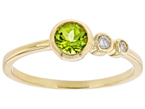 Pre-Owned Green Peridot And White Diamond 14k Yellow Gold August Birthstone Ring 0.59ctw