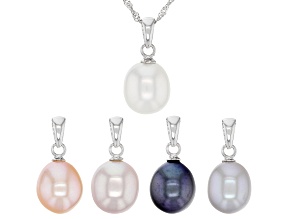 Pre-Owned Multi-Color Cultured Freshwater Pearl Rhodium Over Sterling Silver Necklace Set of 5