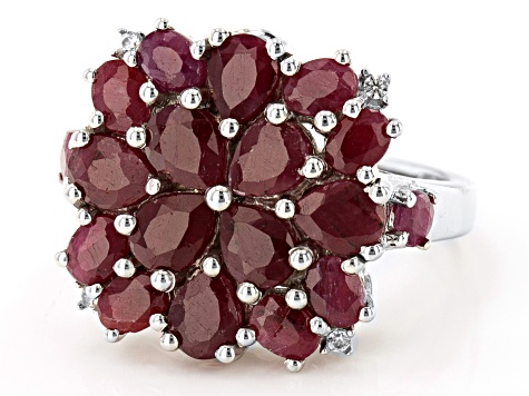 Pre-Owned Red Indian Ruby Rhodium Over Sterling Silver Ring. 5.14ctw