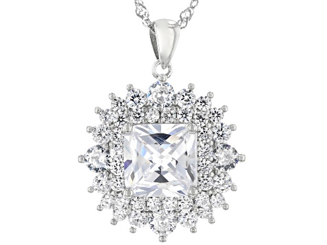 Pre-Owned White Cubic Zirconia Rhodium Over Sterling Silver Pendant With Chain 8.63ctw