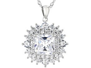 Pre-Owned White Cubic Zirconia Rhodium Over Sterling Silver Pendant With Chain 8.63ctw