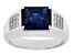 Pre-Owned Blue Lab Created Spinel Rhodium Over Sterling Silver Men's Ring 4.02ctw