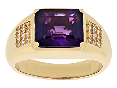 Pre-Owned Purple African Amethyst 18k Yellow Gold Over Sterling Silver Men's Ring