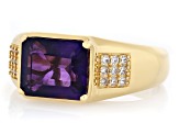 Pre-Owned Purple African Amethyst 18k Yellow Gold Over Sterling Silver Men's Ring