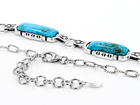 Pre-Owned Rectangular Blue Turquoise Sterling Silver Necklace