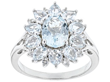 Picture of Pre-Owned Mixed Shape Aquamarine With White Topaz Rhodium Over Sterling Silver Ring 2.33ctw