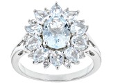 Pre-Owned Mixed Shape Aquamarine With White Topaz Rhodium Over Sterling Silver Ring 2.33ctw