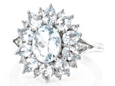 Pre-Owned Mixed Shape Aquamarine With White Topaz Rhodium Over Sterling Silver Ring 2.33ctw