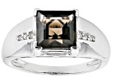 Pre-Owned Smoky Quartz Rhodium Over Sterling Silver Men's Ring 3.03ctw