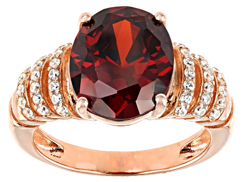 Pre-Owned Red and White Cubic Zirconia 18k Rose Gold Over Sterling Silver Ring 8.79ctw