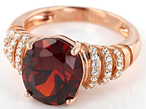 Pre-Owned Red and White Cubic Zirconia 18k Rose Gold Over Sterling Silver Ring 8.79ctw