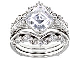 Pre-Owned White Cubic Zirconia Asscher Cut Platinum Over Sterling Silver 2 Ring Set 4.64ctw