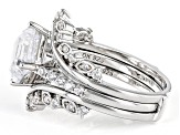 Pre-Owned White Cubic Zirconia Asscher Cut Platinum Over Sterling Silver 2 Ring Set 4.64ctw