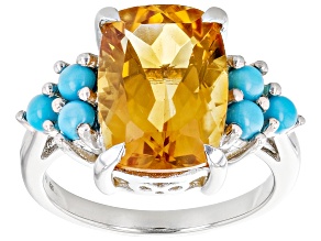 Pre-Owned Yellow Citrine Rhodium Over Sterling Silver Ring 5.00ct