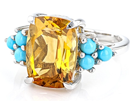 Pre-Owned Yellow Citrine Rhodium Over Sterling Silver Ring 5.00ct